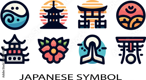 Japanese symbol bundle set logo icon vector white background .