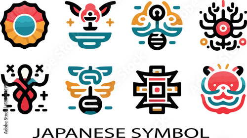 Japanese symbol bundle set logo icon vector white background .