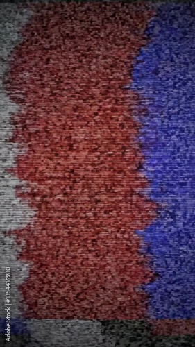 Distorted Television Static Screen with Glitch Effect and Color Bars Displaying Retro Broadcast Interference