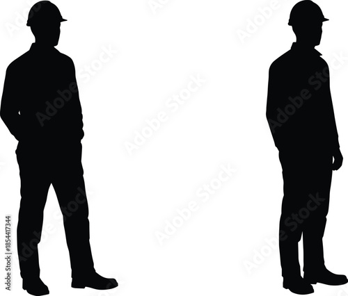 Silhouette workers, construction teamwork, safety helmets, industrial labor, workplace safety, engineering silhouettes, building industry, teamwork 