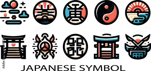 Japanese symbol bundle set logo icon vector white background .