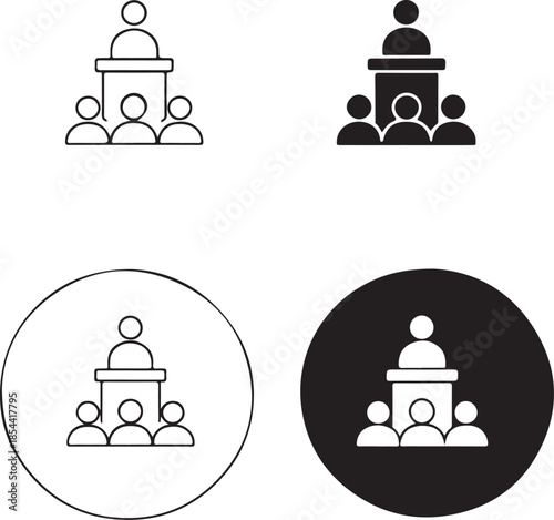 Public speaking icons set for presentation and discussion isolated on white background