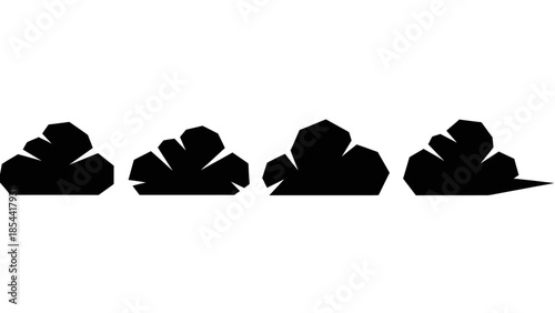 Set of stylized black cloud icons against a white background for graphic design elements