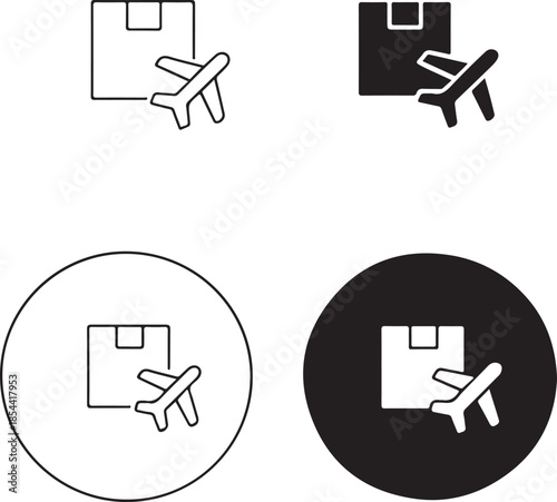 Airplane and luggage icon set in various styles isolated on white background