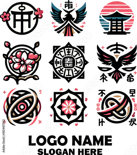 Japanese symbol bundle set logo icon vector white background .