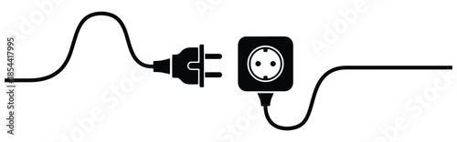 Electrical Plug and Socket with Sine Wave Cable – Vector Power Connection Illustration on White Background