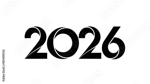 Stylish and Modern Black Digits of the Year 2026 on a White Background