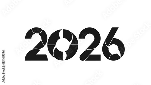 Stylish bold graphic text art featuring the numbers 2026 in black and white on a plain background