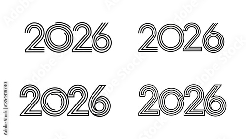 Stylish graphic representations of the year 2026 in a bold linear design format