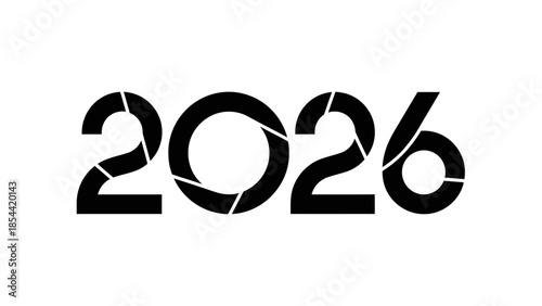 stylized black and white numerical graphic representation of the year 2026