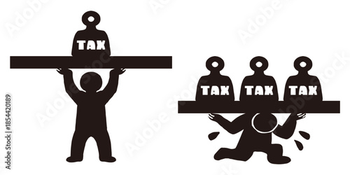People Supporting Taxes and Person Crushed by Heavy Tax Burden Vector Illustration