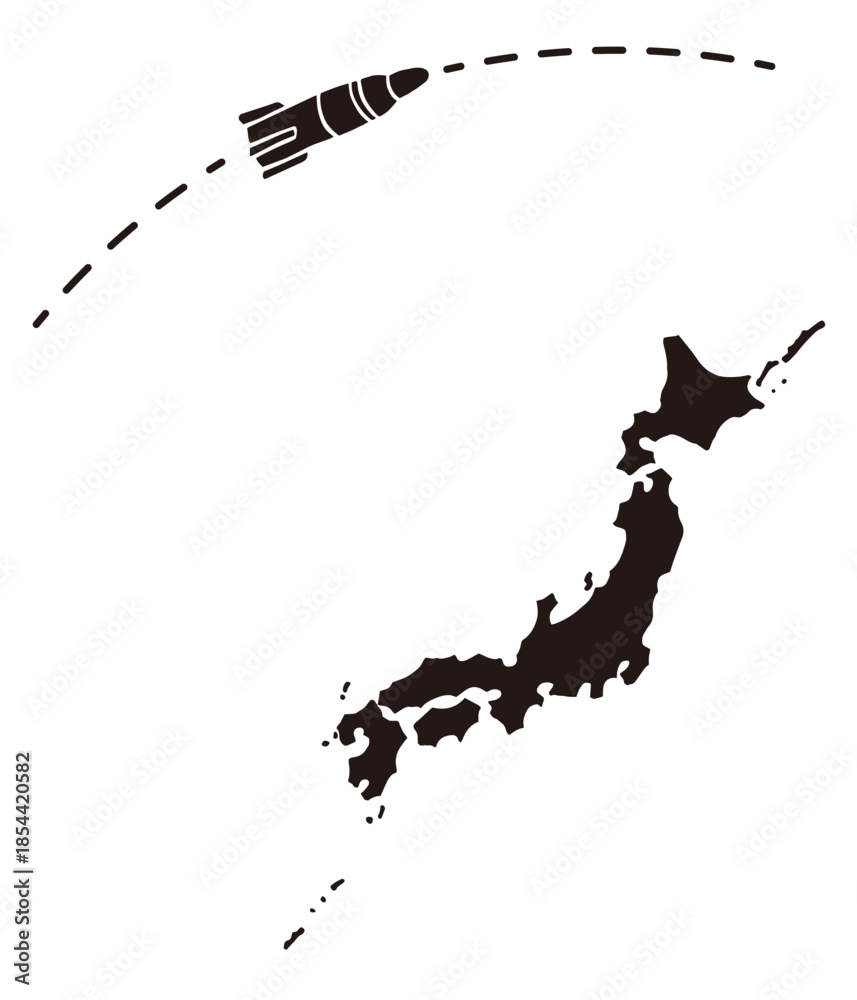 Fototapeta premium Japan Map and Missile Silhouette Vector Illustration for Security and Defense News