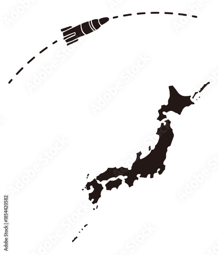 Japan Map and Missile Silhouette Vector Illustration for Security and Defense News