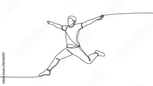 Continuous line drawing of a jumping man, dynamic athletic motion, minimalist art style