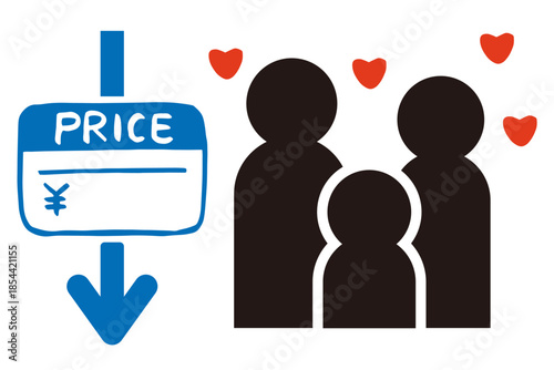 Low Prices and Happy Family Vector Illustration – Deflation and Household Budget Concept