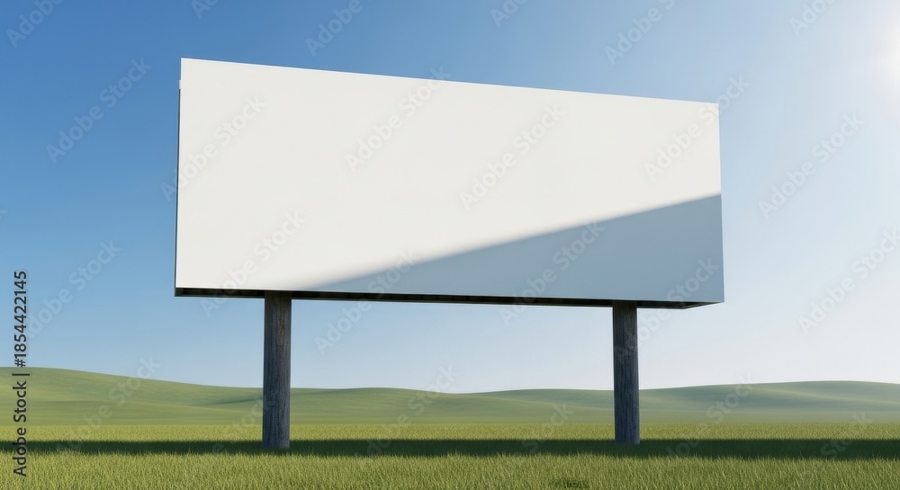 Fototapeta premium Billboard advertisement structure in the countryside with green grass and clear skies for