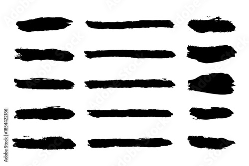 set of black grunge brush strokes and paint texture for artistic design
