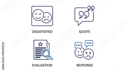 Customer Feedback Icons in Minimalist Design with Simple Line Art in Blue Color for User Interface