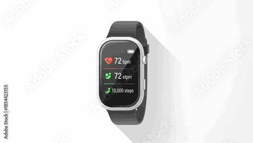 Modern smartwatch displaying health data on white background