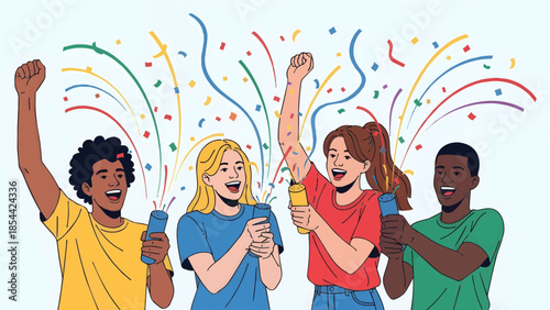 A happy group of friends and family smiling and celebrating together at a fun party