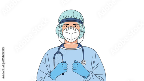 Healthcare professional in protective gear with stethoscope illustration