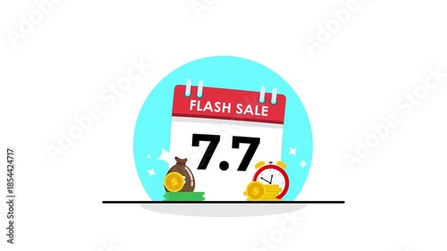 twin date flash sale animated twin date calendar flash sale discount price special offer with money stack and limited time clock animated 4k