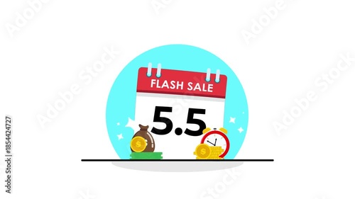 twin date flash sale animated twin date calendar flash sale discount price special offer with money stack and limited time clock animated 4k