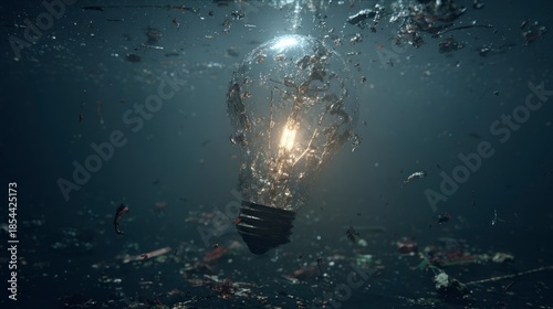 Broken lightbulb underwater