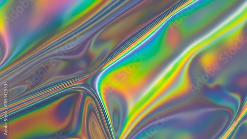 Abstract iridescent surface with flowing colorful patterns and reflective textures