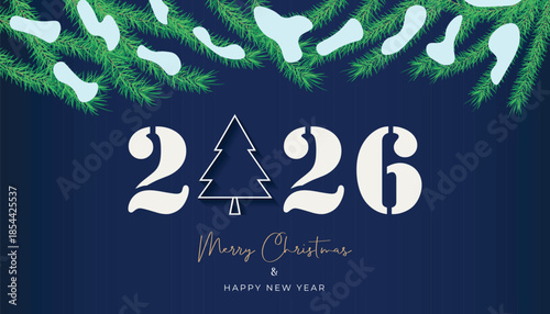 Merry Christmas and Happy New Year 2026 Celebration background, banner, greeting card holiday season with warm wishes
