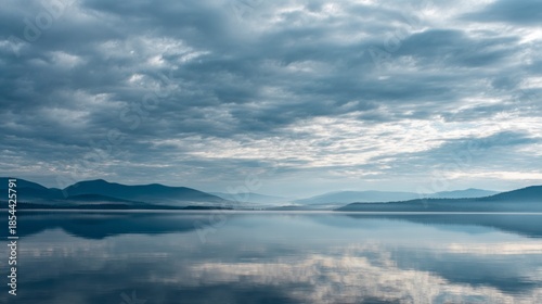 Calm lakeside cloudy sky