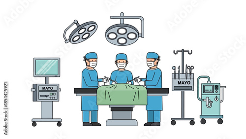 Vector illustration of surgeons performing operation in sterile environment