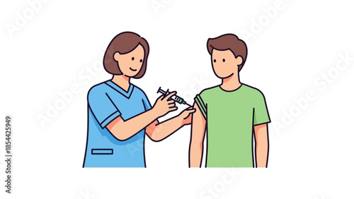 Illustration of Nurse Administering Vaccine to Young Man