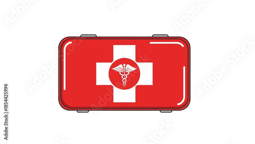 Red first aid kit with medical symbol on white cross