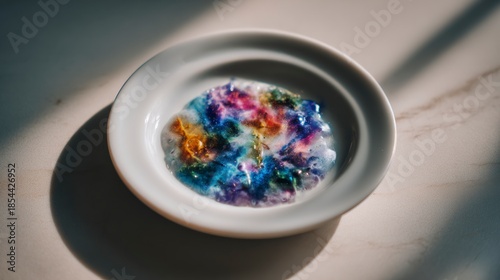 Colorful paint mixture on plate