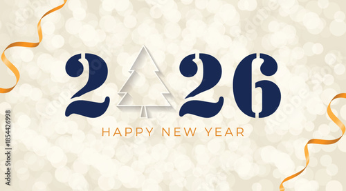 Happy New Year 2026 Celebration background, banner, greeting card, Merry Christmas holiday season with warm wishes,