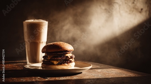 Delicious burger and iced coffee