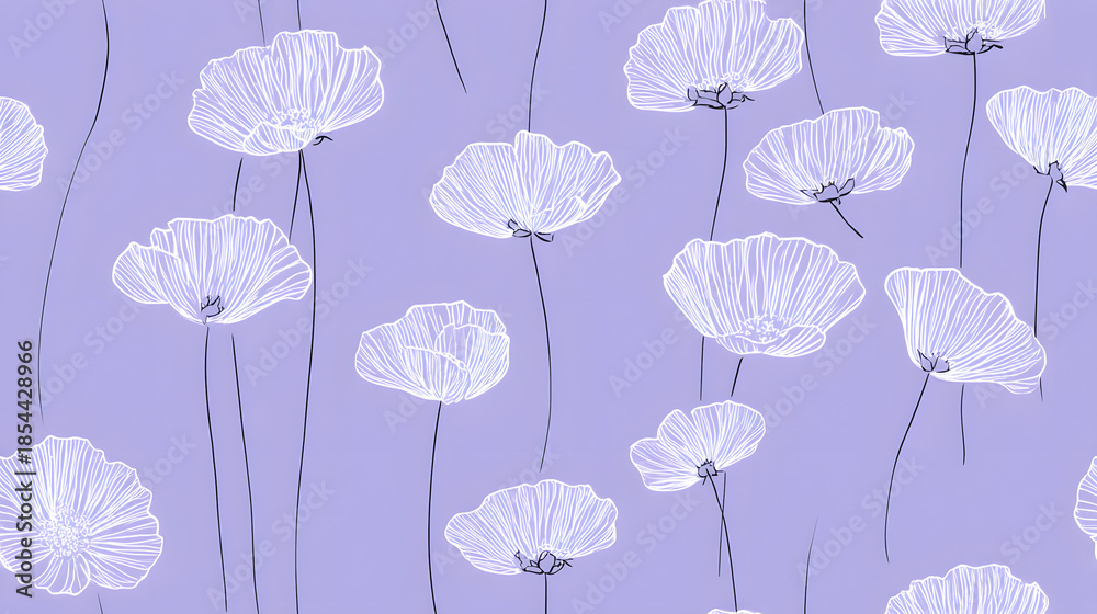 Obraz premium Minimal Line Flower Seamless Pattern – Lavender Botanical Background