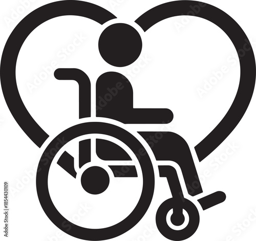 Disability care with heart support vector icon promoting inclusive assistance