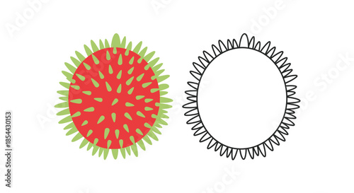 Illustration of red and green virus cell next to black and white virus cell on a white background with a scientific visual style.