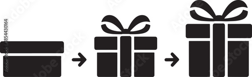 Gift delivery from box to present process steps vector illustration icon