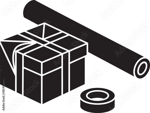 Gift wrapping element present box wrapping paper tape ribbon isometric vector