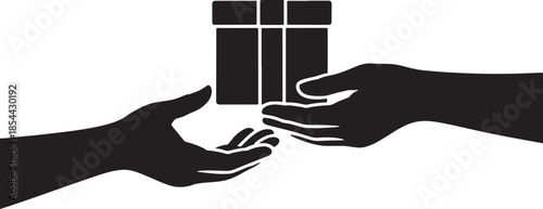 Giving or receiving gift box silhouette in hands vector illustration concept
