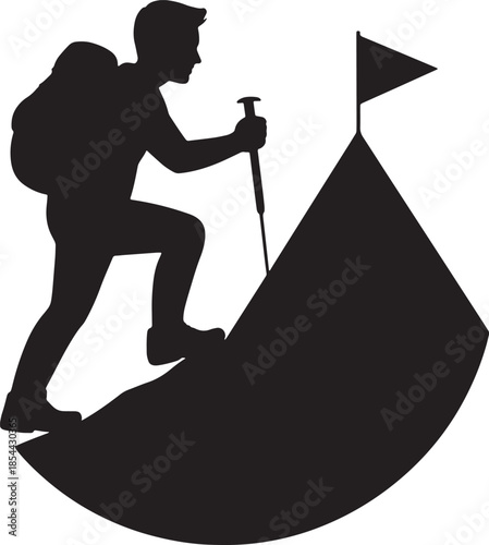 Mountaineering achievement with flag vector icon symbolizing success and challenge
