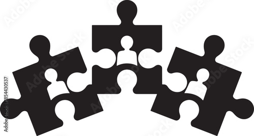 Silhouette of Three Puzzle Pieces Connecting Together Concept of Integration on Transparent Backdrop