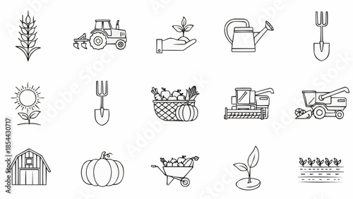 Collection of Farming and Agriculture Icons Line Art.