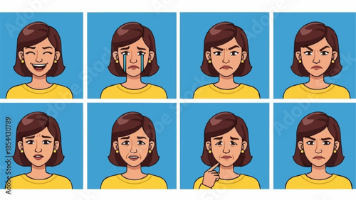 Collection of female facial expressions showing different emotions.