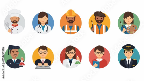 Collection of Diverse Professional People Avatars in Circular Frames.