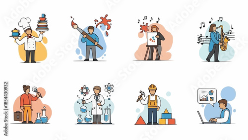 Collection of Diverse Professions and Hobbies Illustrated.