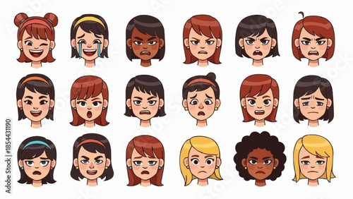 Collection of Diverse Young Girls Expressing Various Emotions.